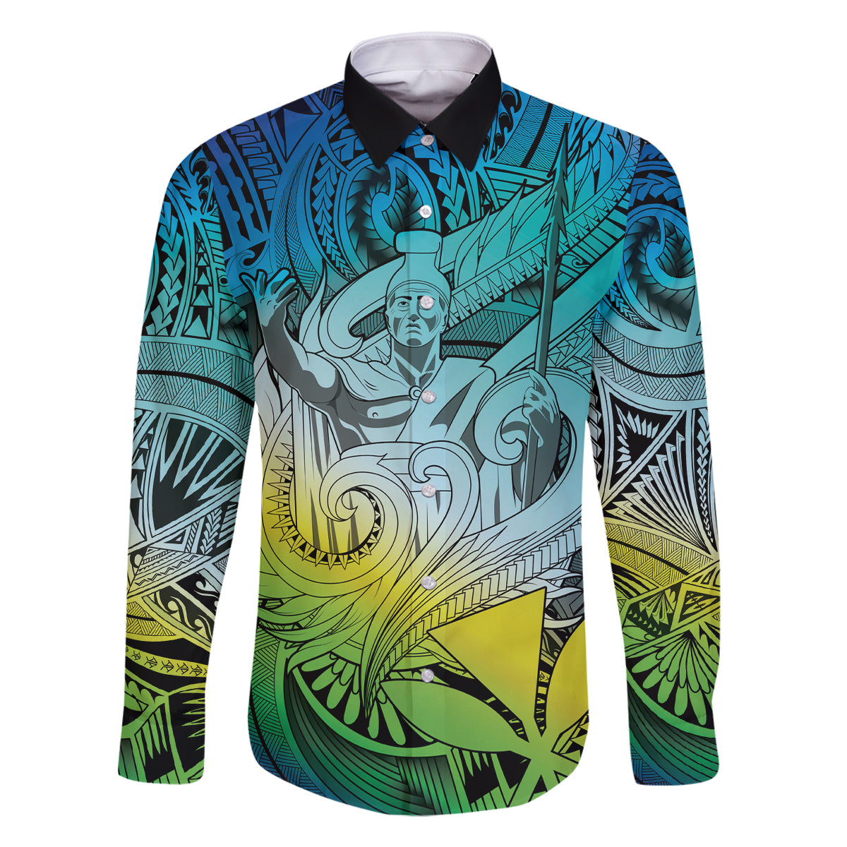 Personalised Aloha King Kamehameha Spirits Family Matching Mermaid Dress and Hawaiian Shirt Art Special LT9 Dad's Shirt - Long Sleeve Art - Polynesian Pride