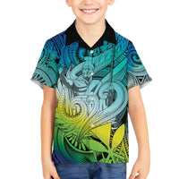 Personalised Aloha King Kamehameha Spirits Family Matching Off Shoulder Long Sleeve Dress and Hawaiian Shirt Art Special LT9 Son's Shirt Art - Polynesian Pride