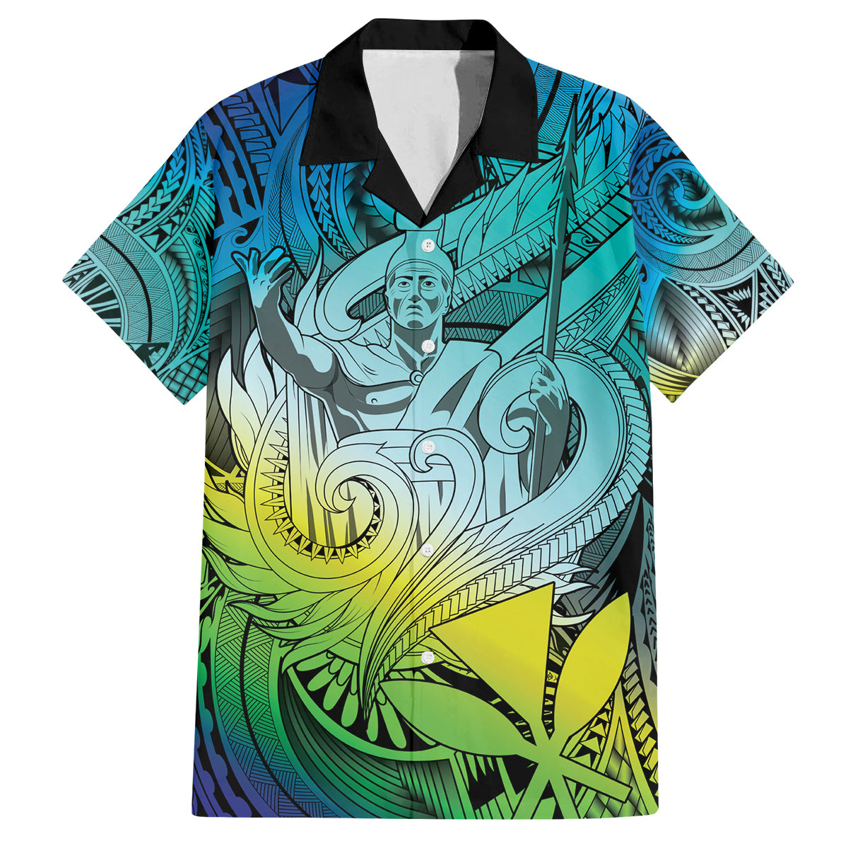 Personalised Aloha King Kamehameha Spirits Family Matching Summer Maxi Dress and Hawaiian Shirt Art Special LT9 Dad's Shirt - Short Sleeve Art - Polynesian Pride