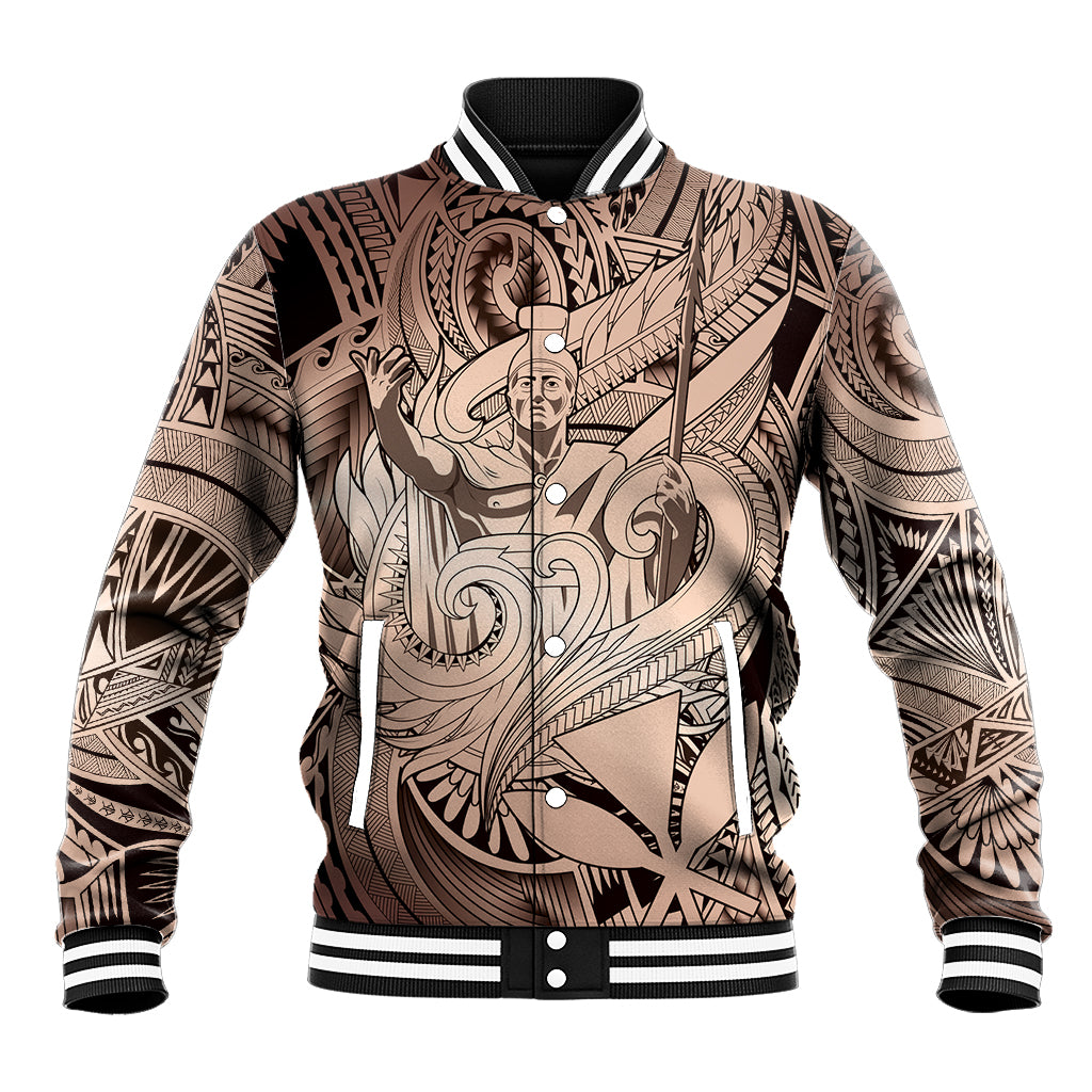Personalised Aloha King Kamehameha Spirits Baseball Jacket Beige Special LT9 Unisex Beige - Polynesian Pride