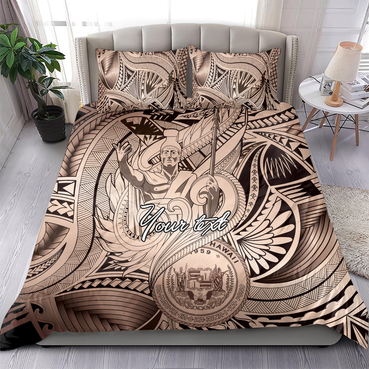 Personalised Aloha King Kamehameha Spirits Bedding Set Beige Special