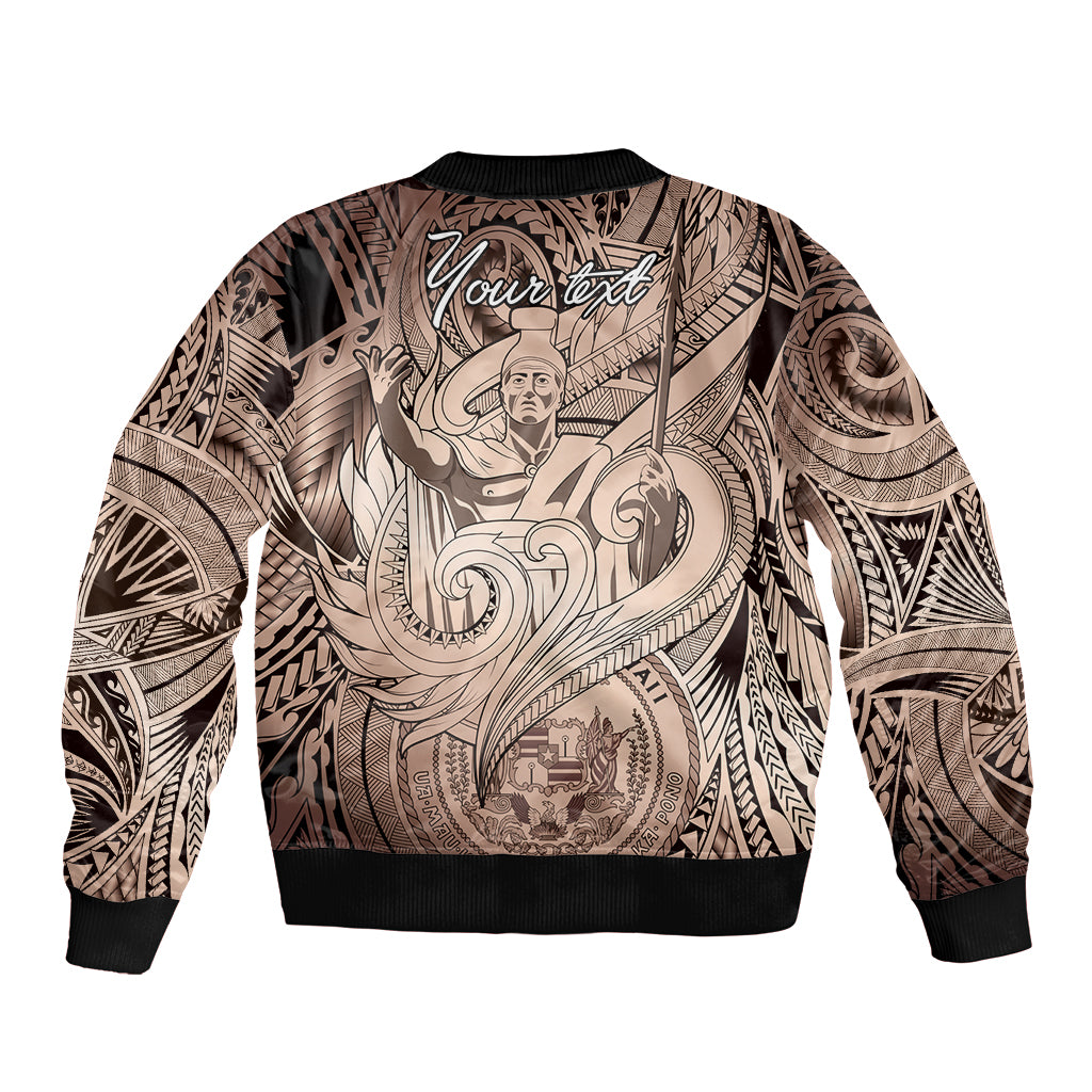 Personalised Aloha King Kamehameha Spirits Bomber Jacket Beige Special LT9 - Polynesian Pride