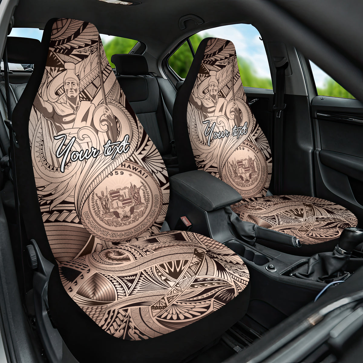 Personalised Aloha King Kamehameha Spirits Car Seat Cover Beige Special LT9 One Size Beige - Polynesian Pride