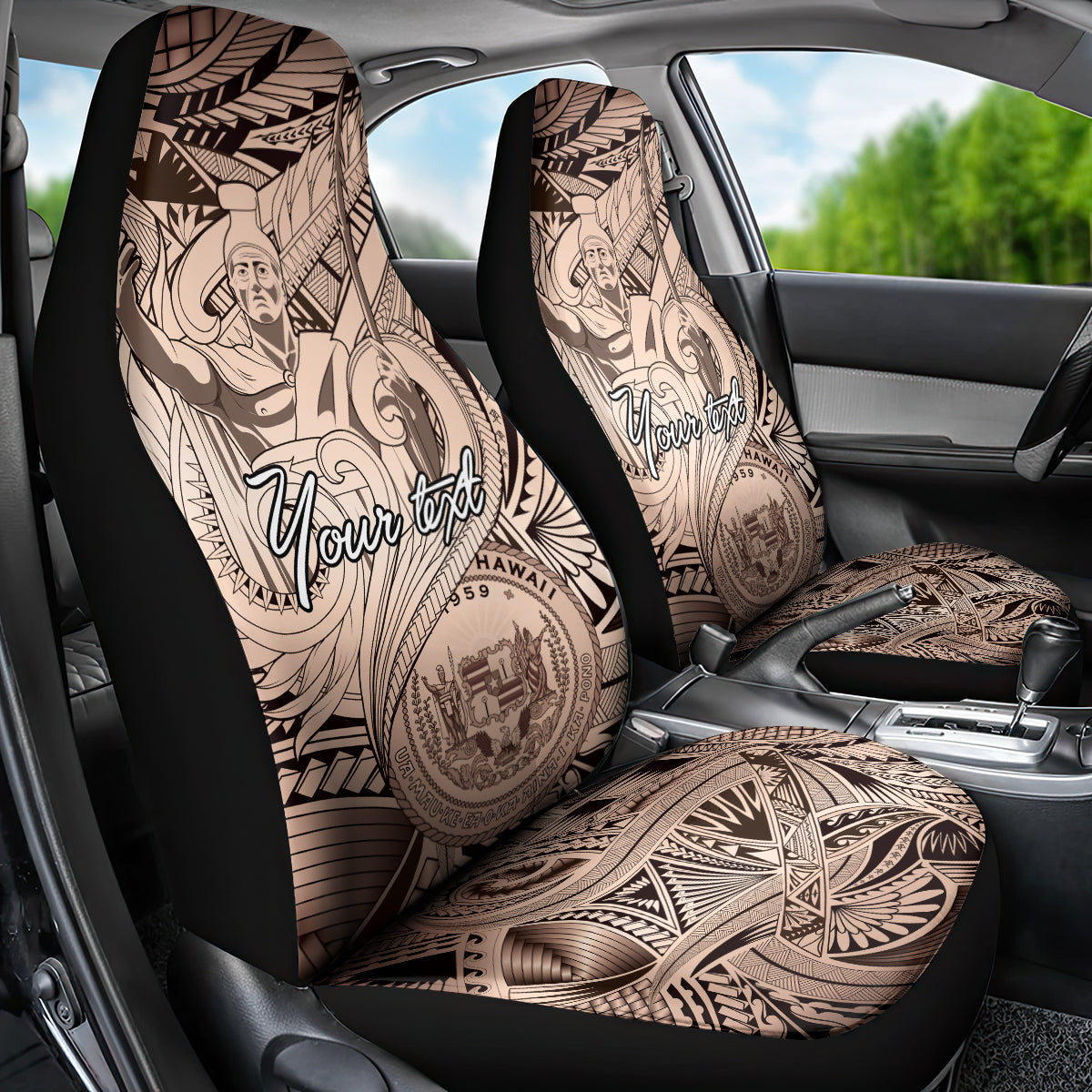 Personalised Aloha King Kamehameha Spirits Car Seat Cover Beige Special LT9 - Polynesian Pride