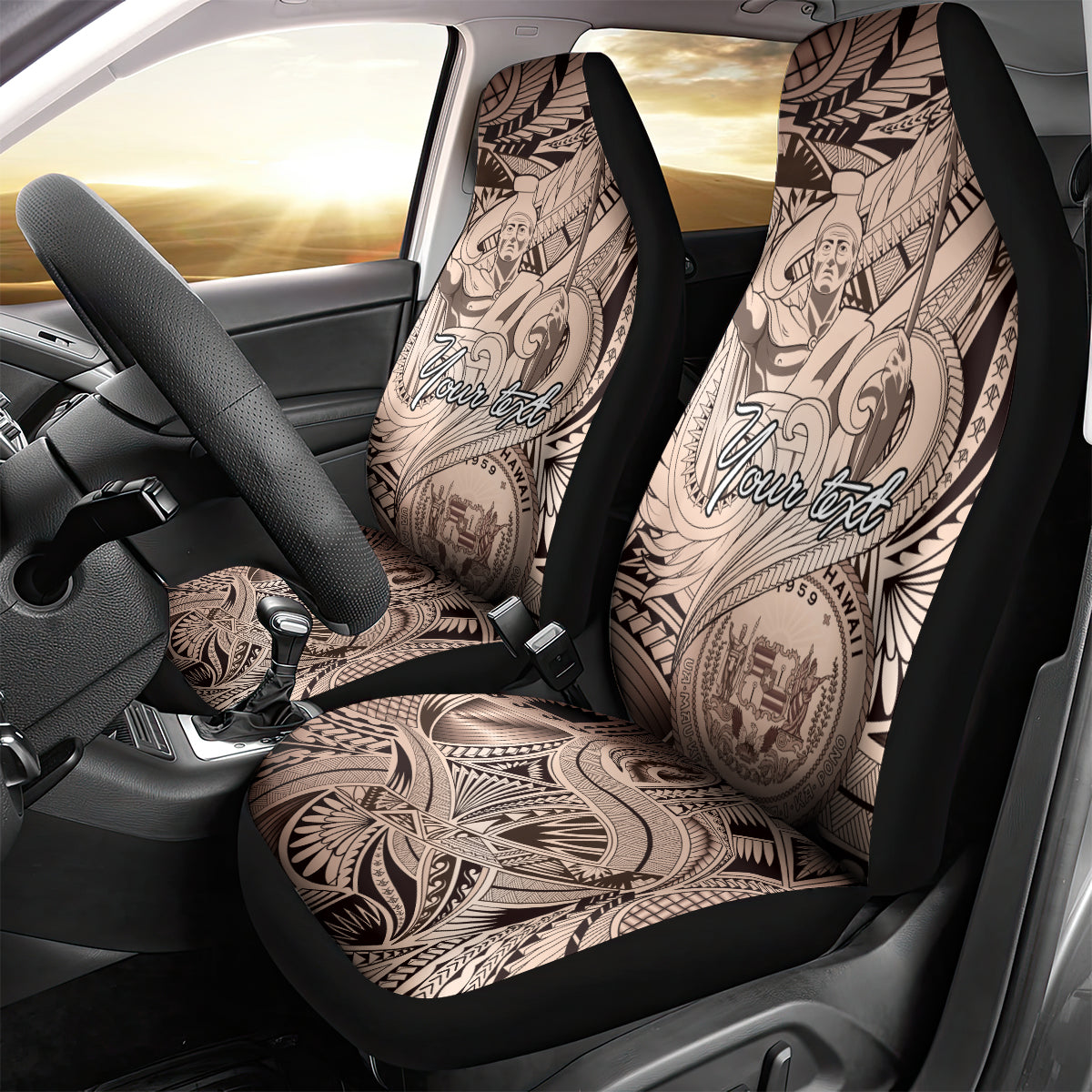 Personalised Aloha King Kamehameha Spirits Car Seat Cover Beige Special LT9 - Polynesian Pride