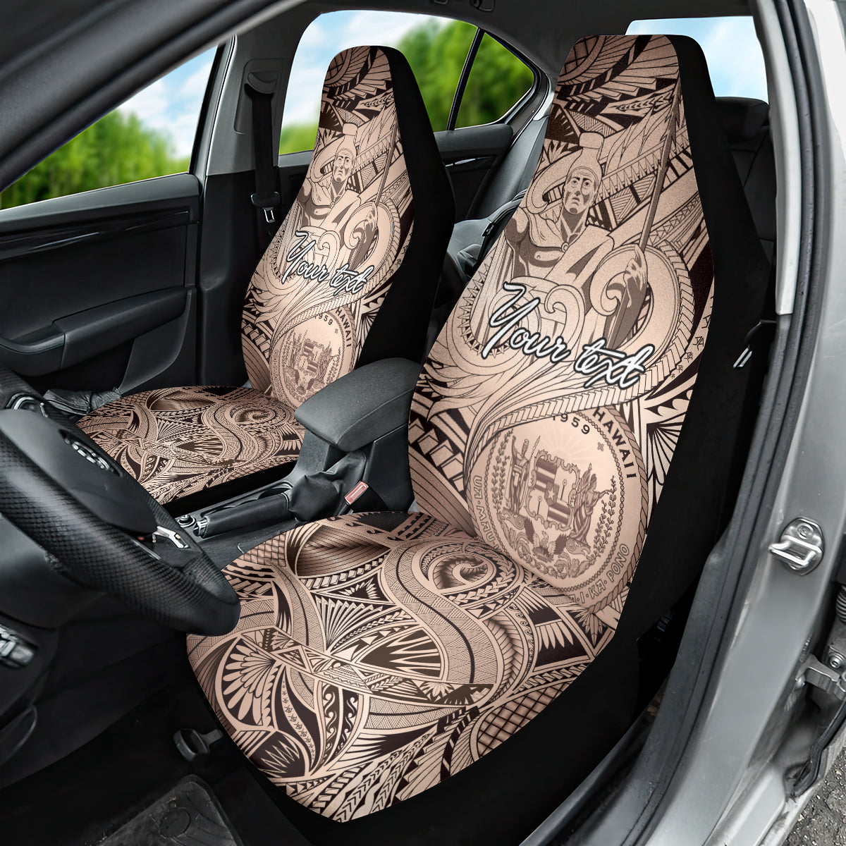 Personalised Aloha King Kamehameha Spirits Car Seat Cover Beige Special LT9 - Polynesian Pride