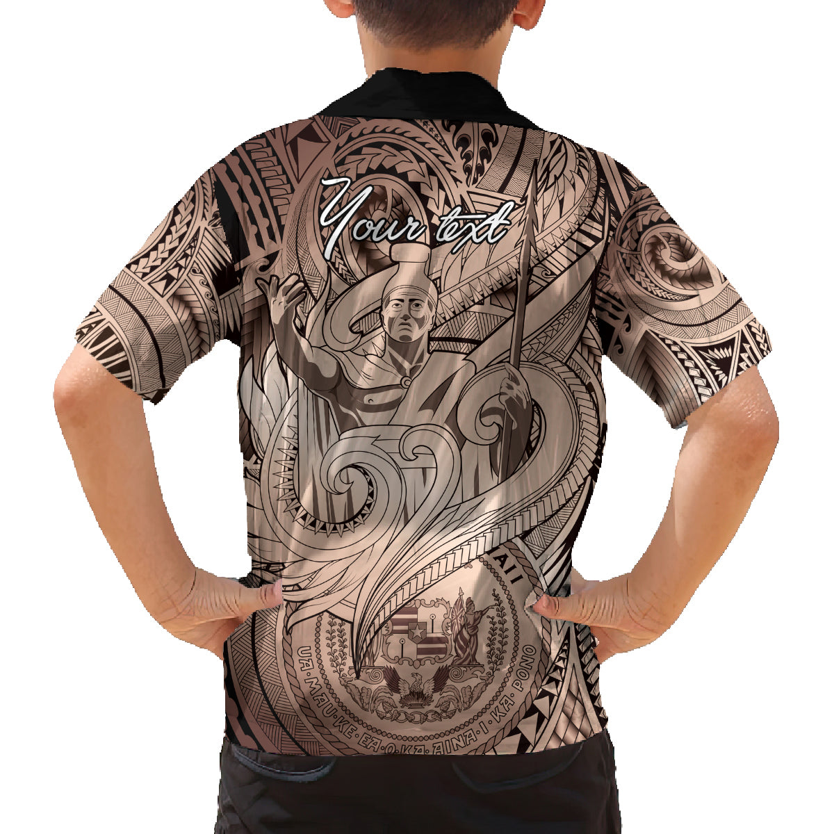 Personalised Aloha King Kamehameha Spirits Family Matching Long Sleeve Bodycon Dress and Hawaiian Shirt Beige Special LT9 - Polynesian Pride