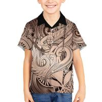Personalised Aloha King Kamehameha Spirits Family Matching Long Sleeve Bodycon Dress and Hawaiian Shirt Beige Special LT9 Son's Shirt Beige - Polynesian Pride