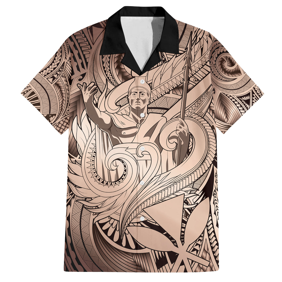 Personalised Aloha King Kamehameha Spirits Family Matching Off Shoulder Long Sleeve Dress and Hawaiian Shirt Beige Special LT9 Dad's Shirt - Short Sleeve Beige - Polynesian Pride
