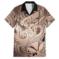 Personalised Aloha King Kamehameha Spirits Family Matching Off Shoulder Long Sleeve Dress and Hawaiian Shirt Beige Special LT9 Dad's Shirt - Short Sleeve Beige - Polynesian Pride