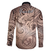 Personalised Aloha King Kamehameha Spirits Family Matching Off Shoulder Long Sleeve Dress and Hawaiian Shirt Beige Special LT9 - Polynesian Pride