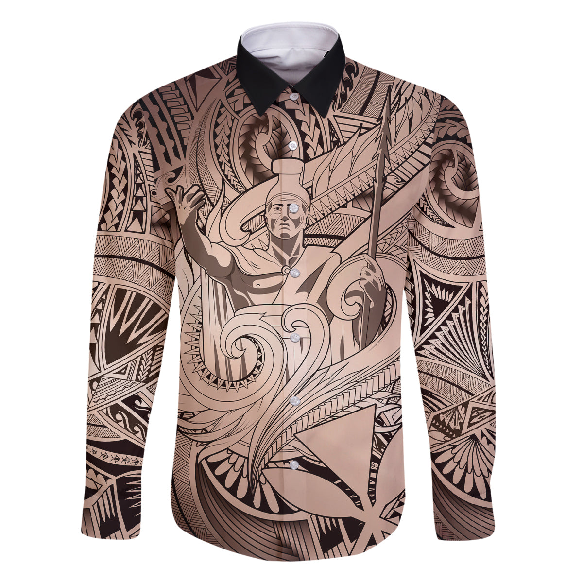 Personalised Aloha King Kamehameha Spirits Family Matching Summer Maxi Dress and Hawaiian Shirt Beige Special LT9 Dad's Shirt - Long Sleeve Beige - Polynesian Pride