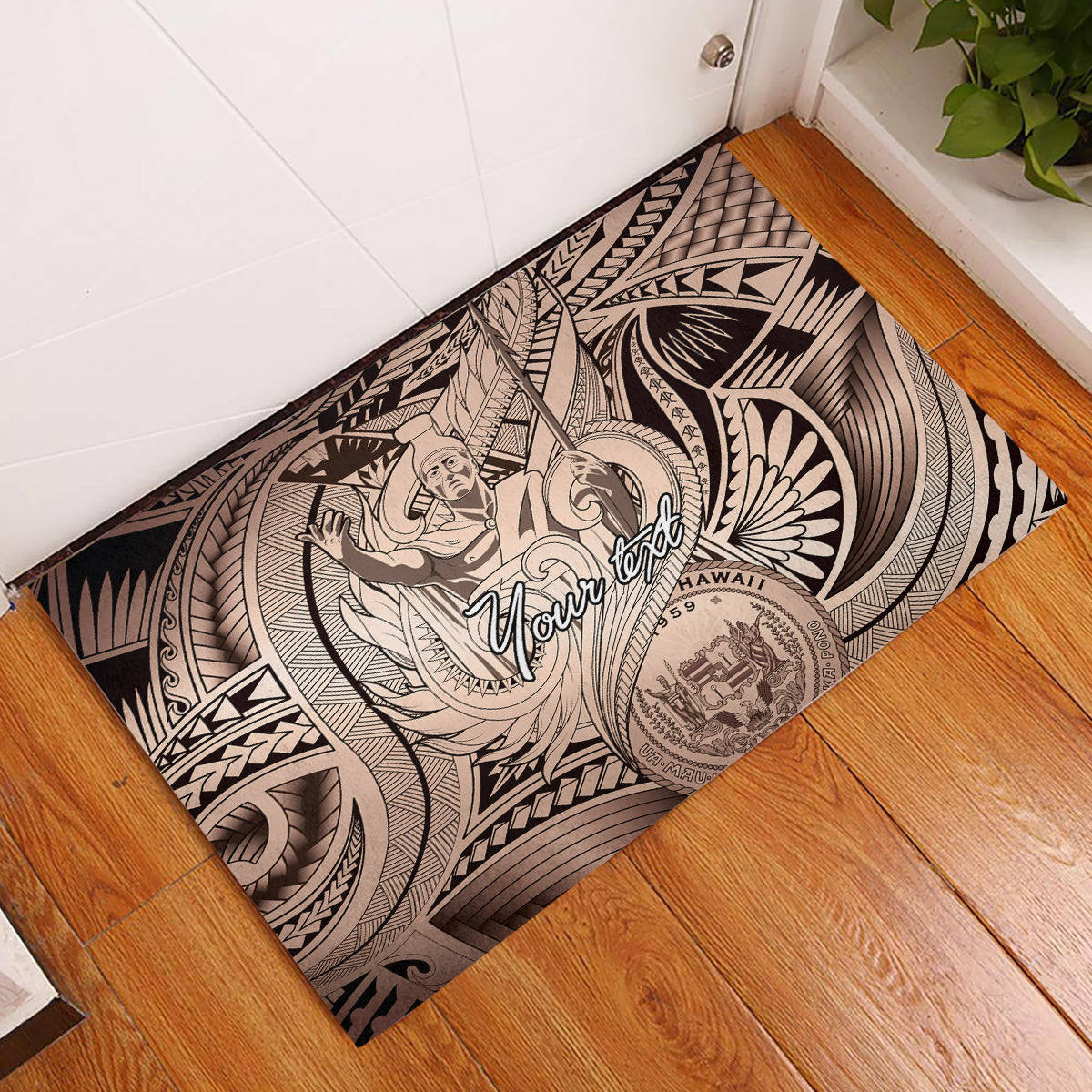 Personalised Aloha King Kamehameha Spirits Rubber Doormat Beige Special LT9 Beige - Polynesian Pride