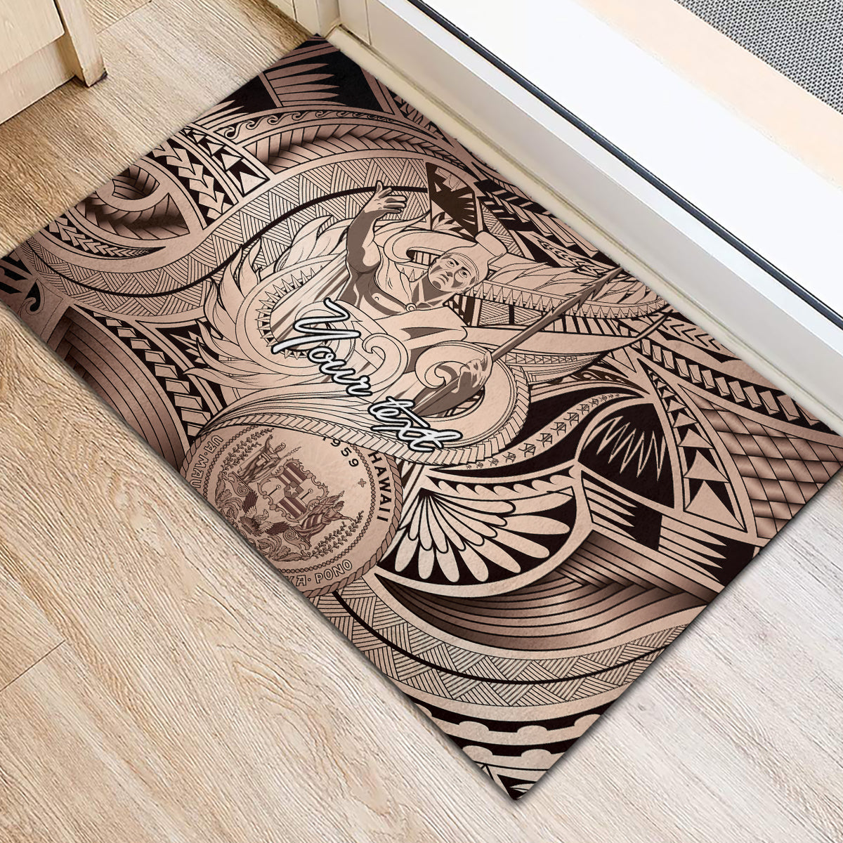 Personalised Aloha King Kamehameha Spirits Rubber Doormat Beige Special