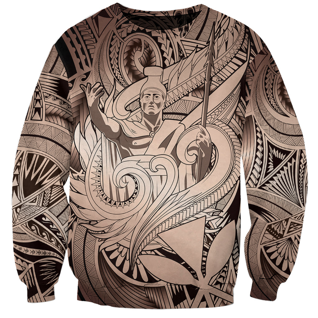 Personalised Aloha King Kamehameha Spirits Sweatshirt Beige Special LT9 Unisex Beige - Polynesian Pride