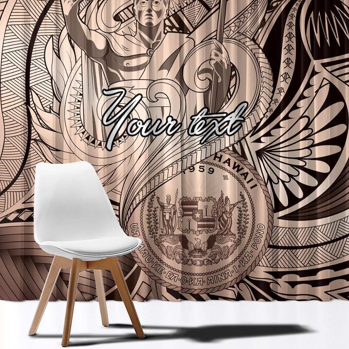 Personalised Aloha King Kamehameha Spirits Window Curtain Beige Special LT9 - Polynesian Pride