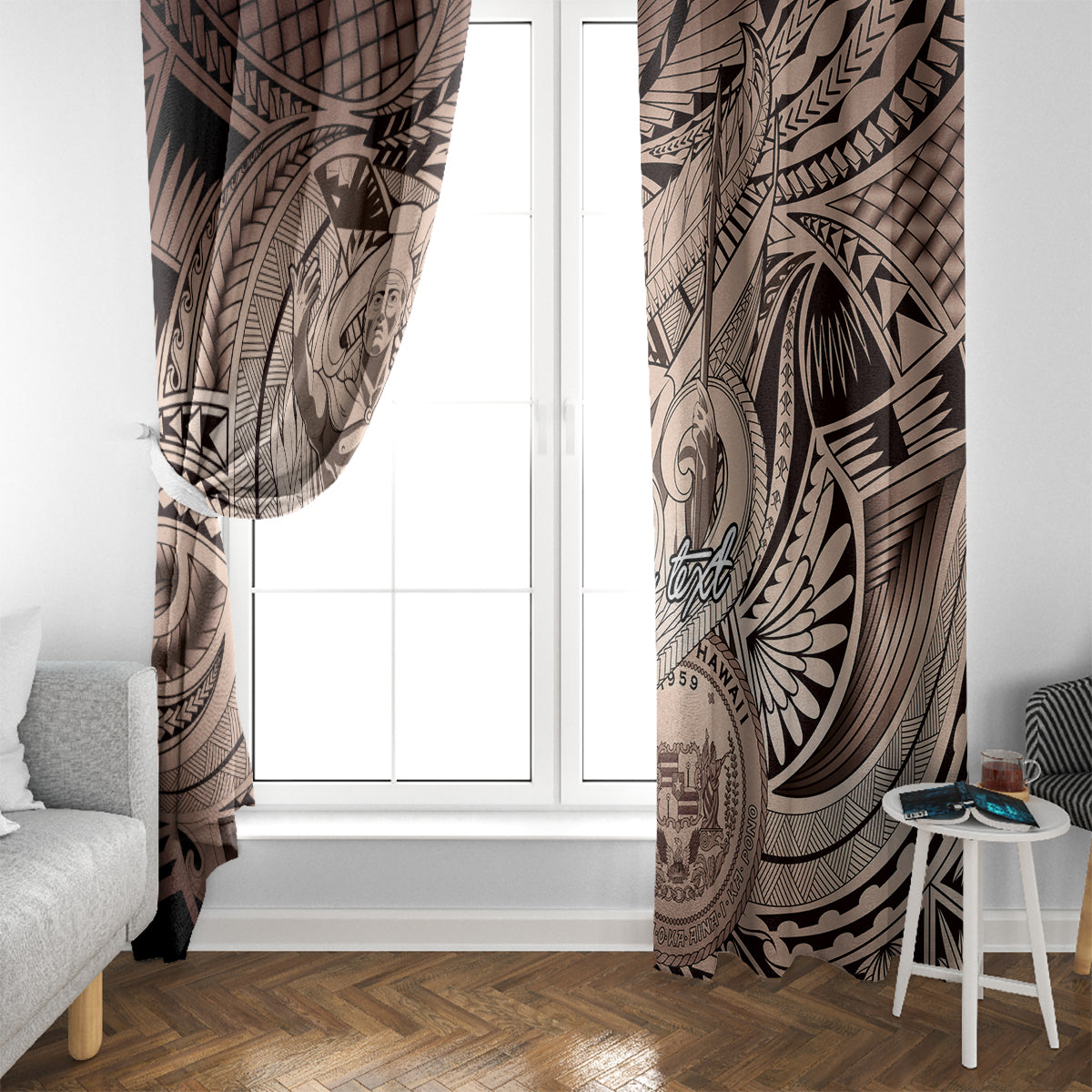 Personalised Aloha King Kamehameha Spirits Window Curtain Beige Special LT9 - Polynesian Pride