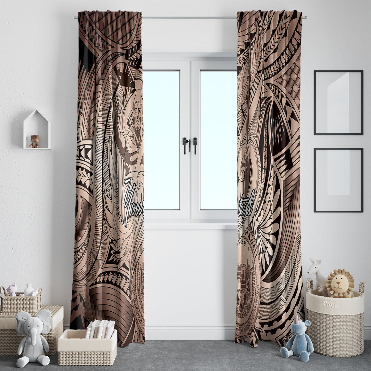 Personalised Aloha King Kamehameha Spirits Window Curtain Beige Special LT9 - Polynesian Pride