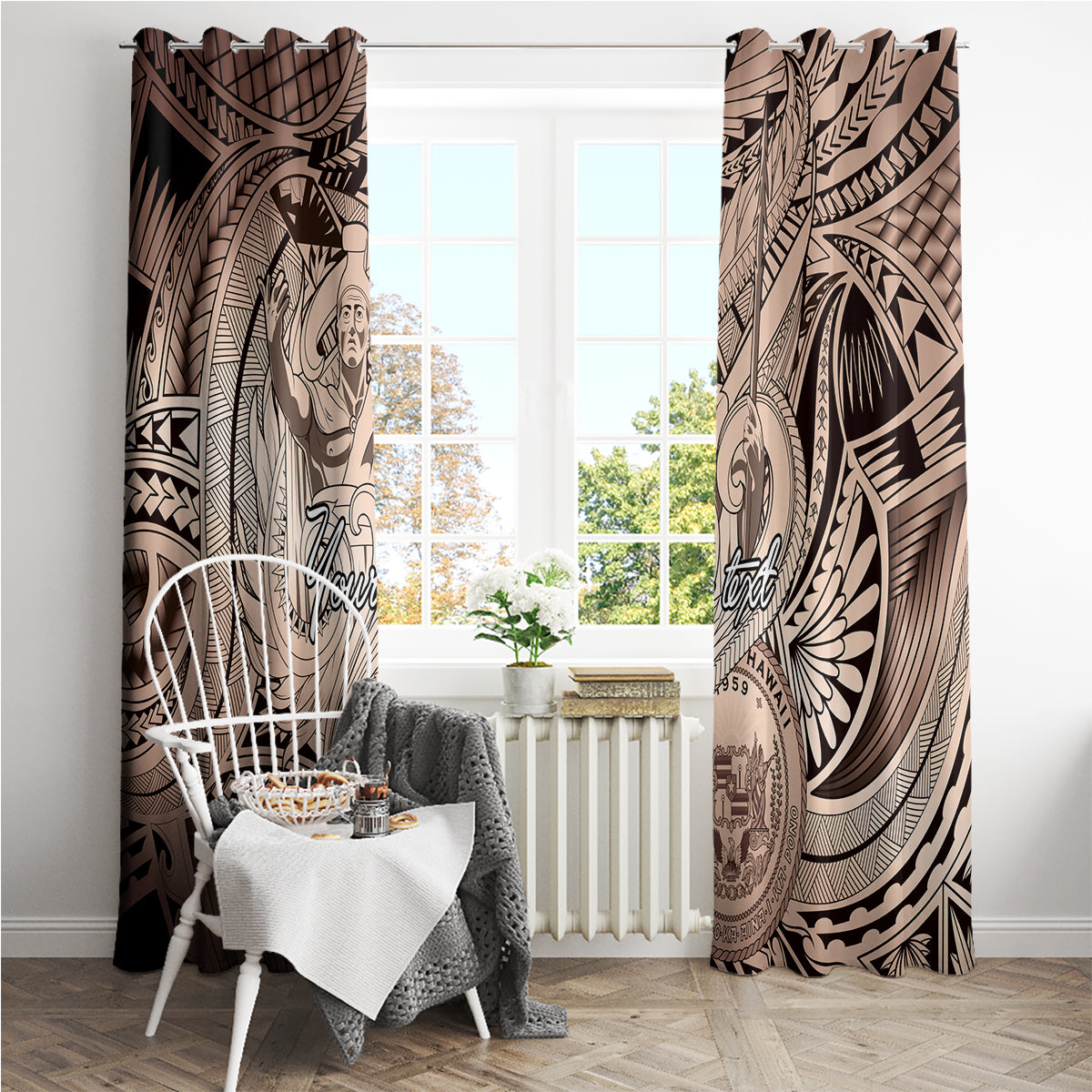 Personalised Aloha King Kamehameha Spirits Window Curtain Beige Special LT9 - Polynesian Pride