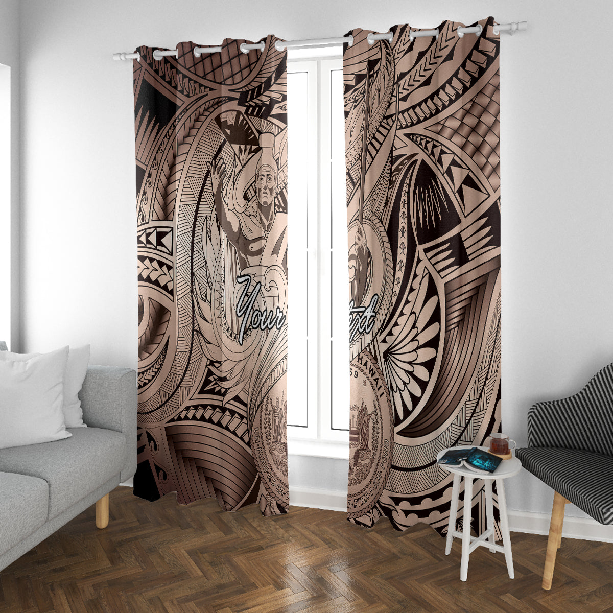Personalised Aloha King Kamehameha Spirits Window Curtain Beige Special LT9 With Grommets Beige - Polynesian Pride