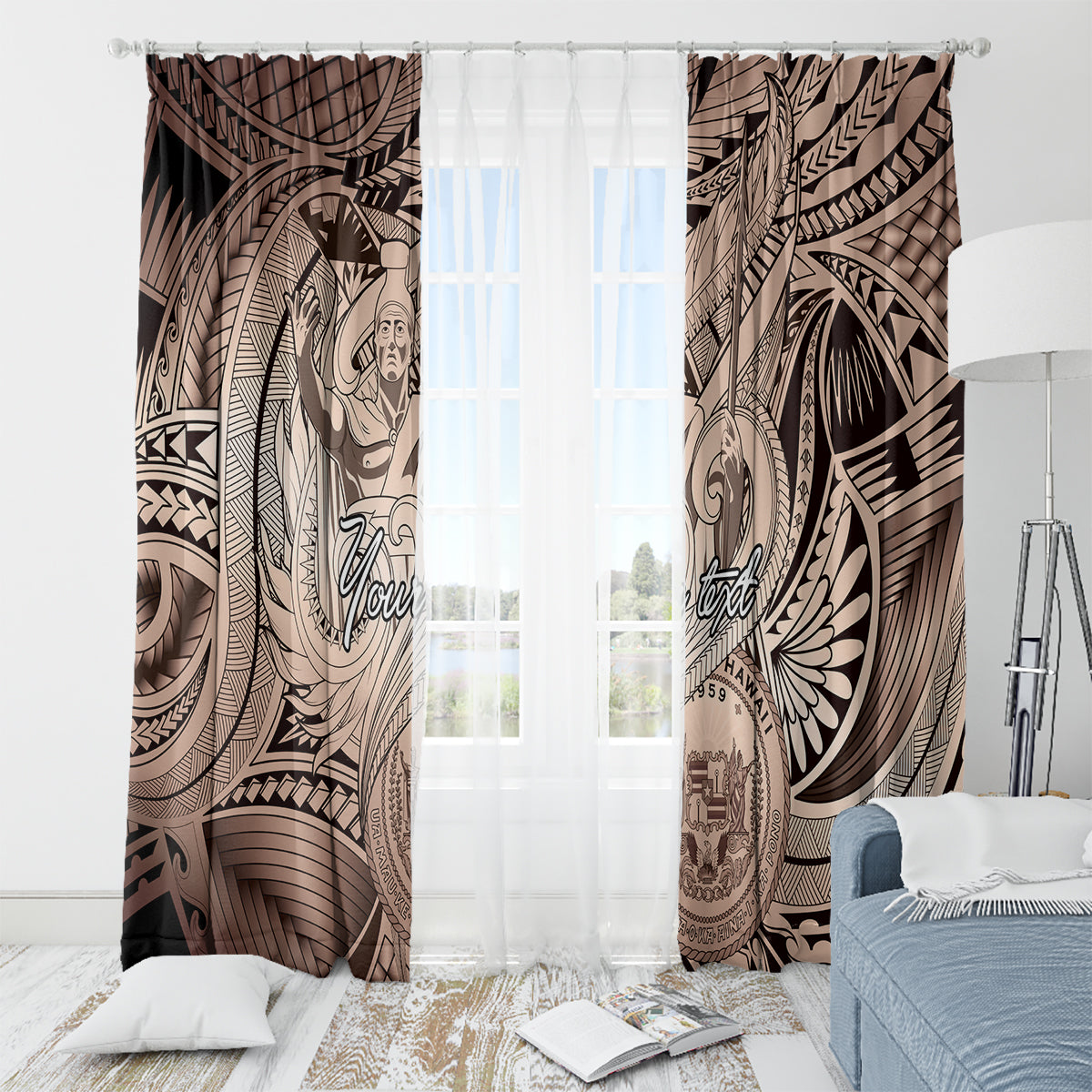 Personalised Aloha King Kamehameha Spirits Window Curtain Beige Special LT9 - Polynesian Pride
