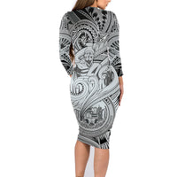 Personalised Aloha King Kamehameha Spirits Family Matching Long Sleeve Bodycon Dress and Hawaiian Shirt Grey Special LT9 - Polynesian Pride