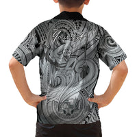 Personalised Aloha King Kamehameha Spirits Family Matching Off Shoulder Long Sleeve Dress and Hawaiian Shirt Grey Special LT9 - Polynesian Pride