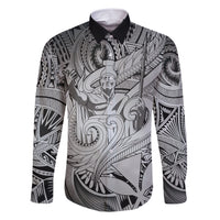 Personalised Aloha King Kamehameha Spirits Family Matching Short Sleeve Bodycon Dress and Hawaiian Shirt Grey Special LT9 Dad's Shirt - Long Sleeve Grey - Polynesian Pride