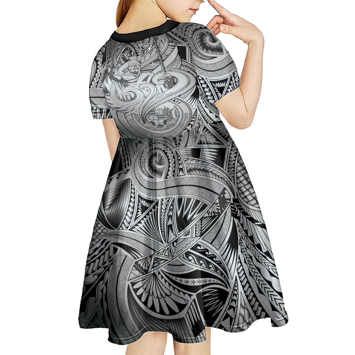 Personalised Aloha King Kamehameha Spirits Kid Short Sleeve Dress Grey Special LT9 - Polynesian Pride