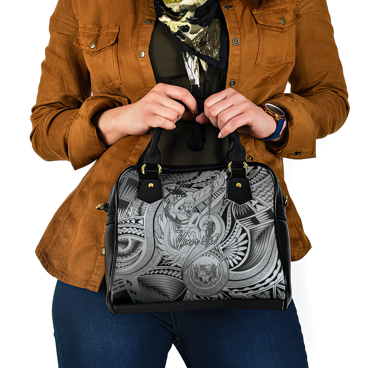 Personalised Aloha King Kamehameha Spirits Shoulder Handbag Grey Special