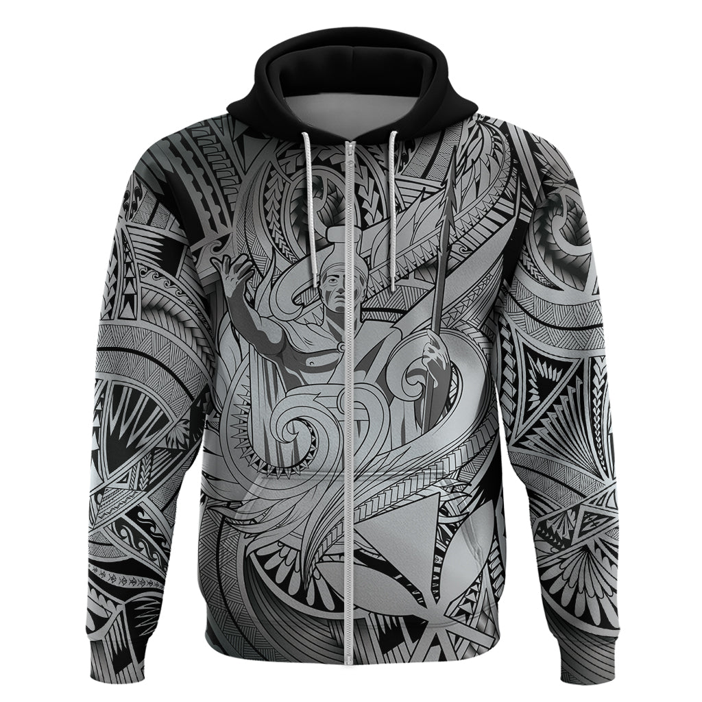 Personalised Aloha King Kamehameha Spirits Zip Hoodie Grey Special LT9 Zip Hoodie Grey - Polynesian Pride