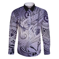 Personalised Aloha King Kamehameha Spirits Family Matching Mermaid Dress and Hawaiian Shirt Violet Special LT9 Dad's Shirt - Long Sleeve Violet - Polynesian Pride
