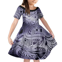 Personalised Aloha King Kamehameha Spirits Family Matching Off Shoulder Long Sleeve Dress and Hawaiian Shirt Violet Special LT9 Daughter's Dress Violet - Polynesian Pride