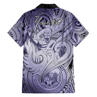 Personalised Aloha King Kamehameha Spirits Family Matching Off Shoulder Long Sleeve Dress and Hawaiian Shirt Violet Special LT9 - Polynesian Pride