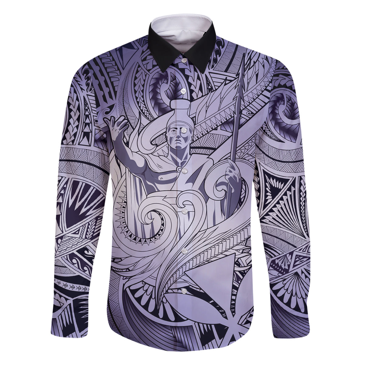 Personalised Aloha King Kamehameha Spirits Family Matching Off Shoulder Long Sleeve Dress and Hawaiian Shirt Violet Special LT9 Dad's Shirt - Long Sleeve Violet - Polynesian Pride