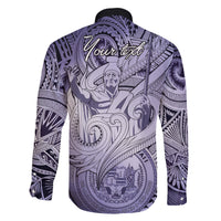 Personalised Aloha King Kamehameha Spirits Family Matching Off Shoulder Long Sleeve Dress and Hawaiian Shirt Violet Special LT9 - Polynesian Pride