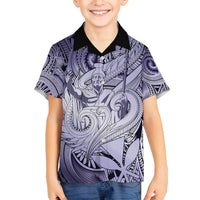 Personalised Aloha King Kamehameha Spirits Family Matching Off Shoulder Long Sleeve Dress and Hawaiian Shirt Violet Special LT9 Son's Shirt Violet - Polynesian Pride