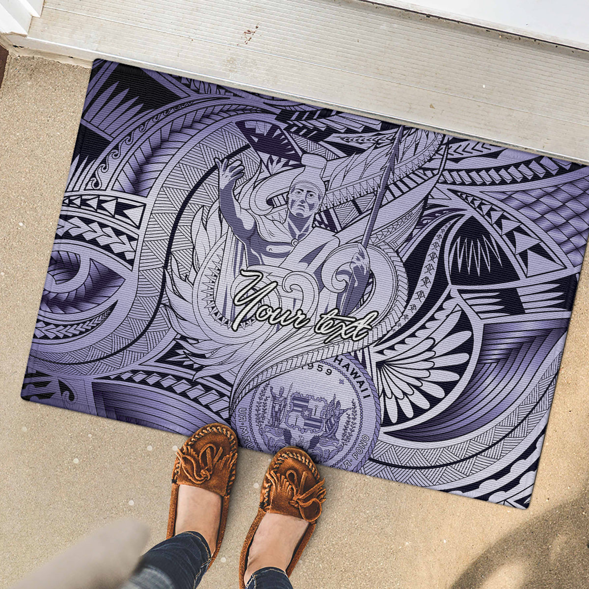 Personalised Aloha King Kamehameha Spirits Rubber Doormat Violet Special