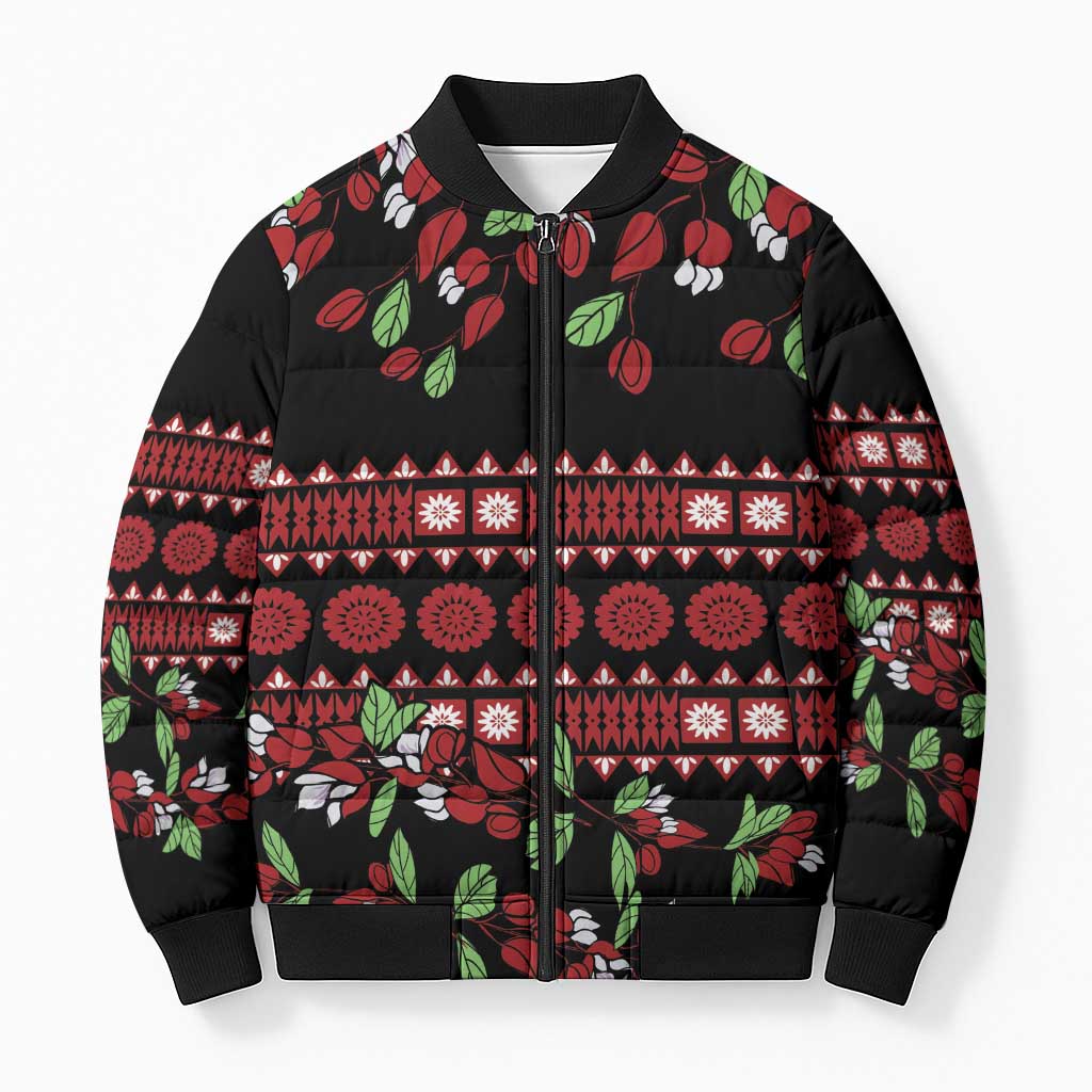 Fiji Masi Bula Tagimoucia Flowers Bomber Puffer Jacket LT9 Unisex Red - Polynesian Pride