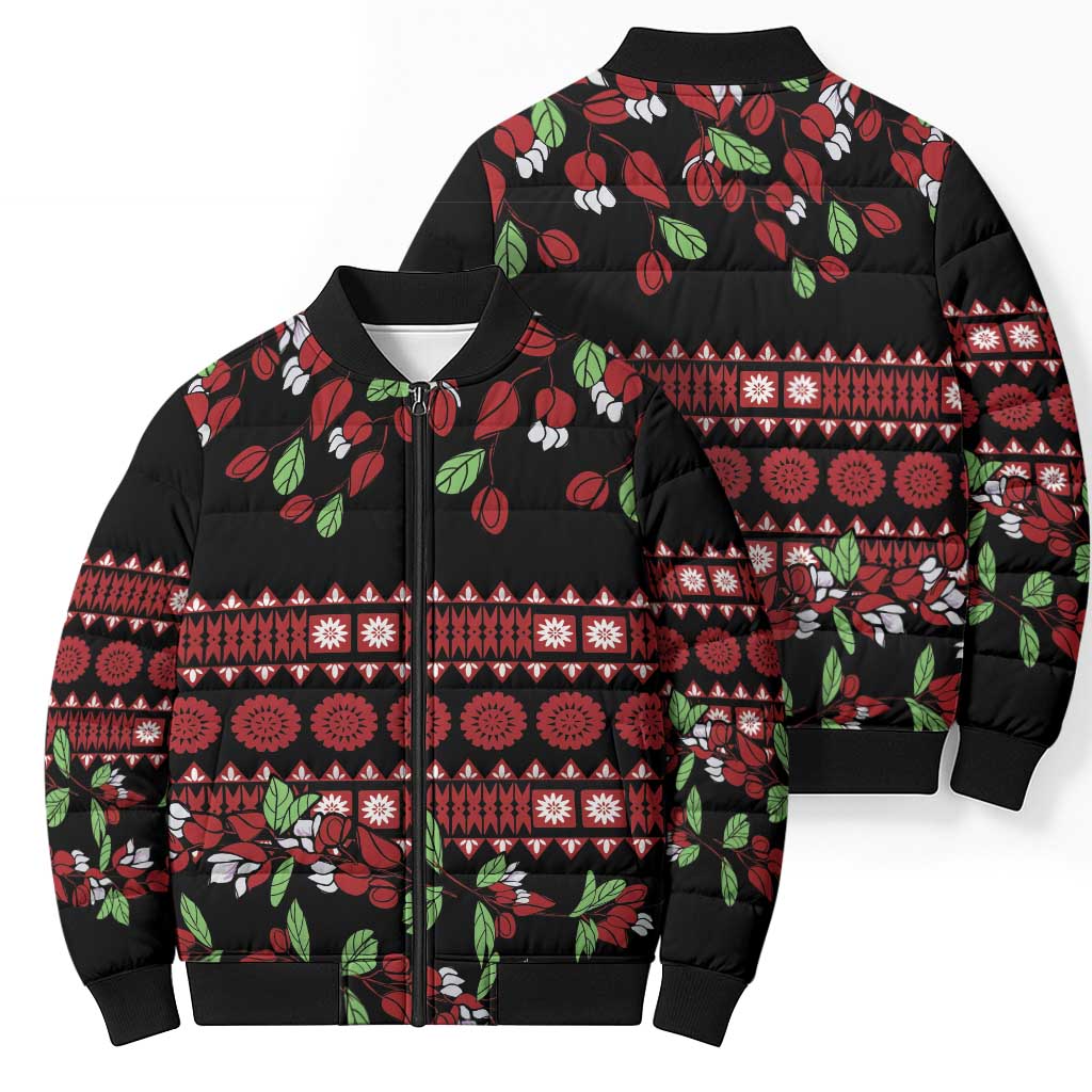 Fiji Masi Bula Tagimoucia Flowers Bomber Puffer Jacket - Polynesian Pride