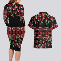 Fiji Masi Bula Tagimoucia Flowers Couples Matching Long Sleeve Bodycon Dress and Hawaiian Shirt LT9 - Polynesian Pride
