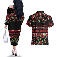 Fiji Masi Bula Tagimoucia Flowers Couples Matching Off The Shoulder Long Sleeve Dress and Hawaiian Shirt LT9 - Polynesian Pride