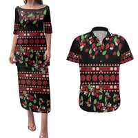 Fiji Masi Bula Tagimoucia Flowers Couples Matching Puletasi and Hawaiian Shirt
