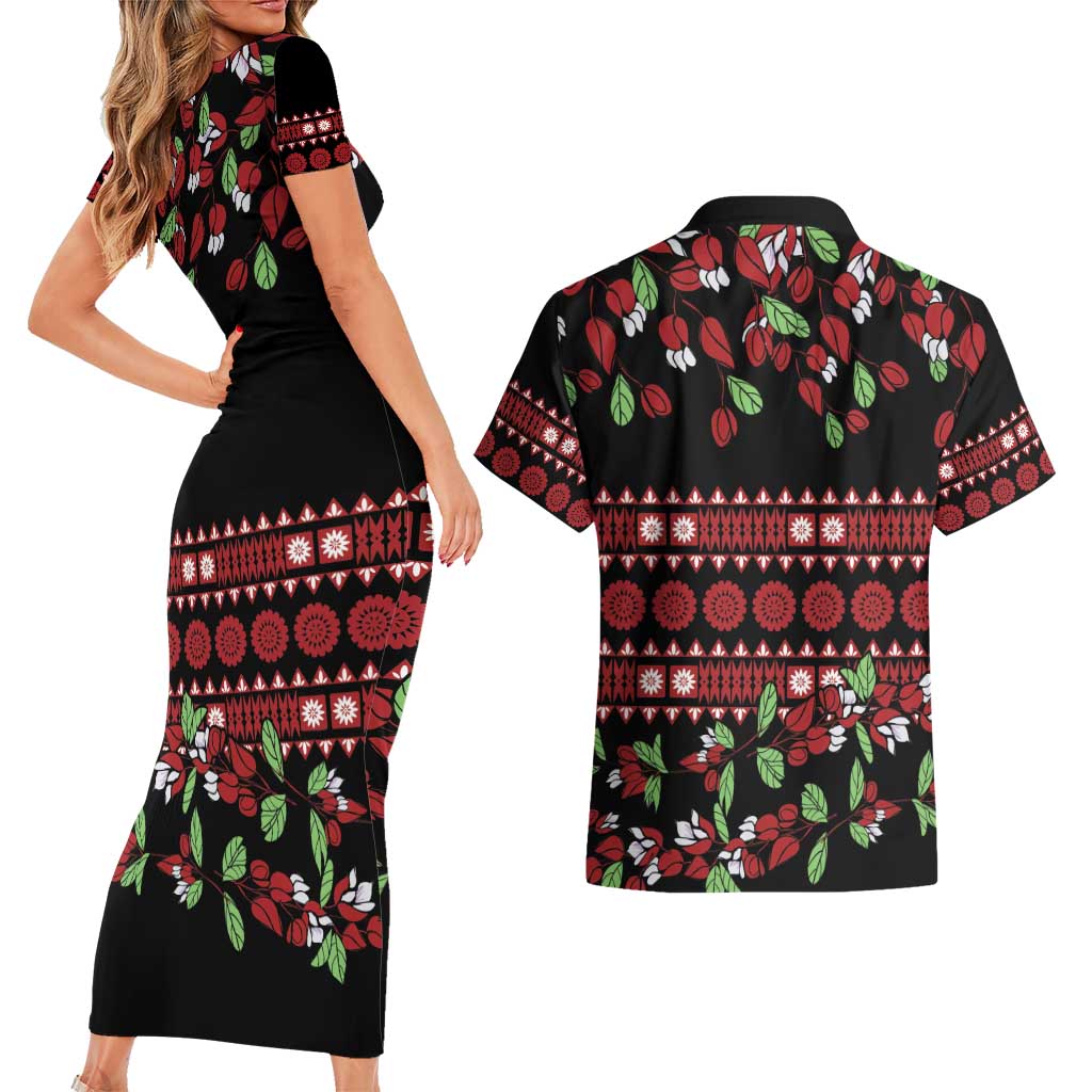 Fiji Masi Bula Tagimoucia Flowers Couples Matching Short Sleeve Bodycon Dress and Hawaiian Shirt LT9 - Polynesian Pride