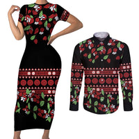 Fiji Masi Bula Tagimoucia Flowers Couples Matching Short Sleeve Bodycon Dress and Long Sleeve Button Shirt LT9 Red - Polynesian Pride