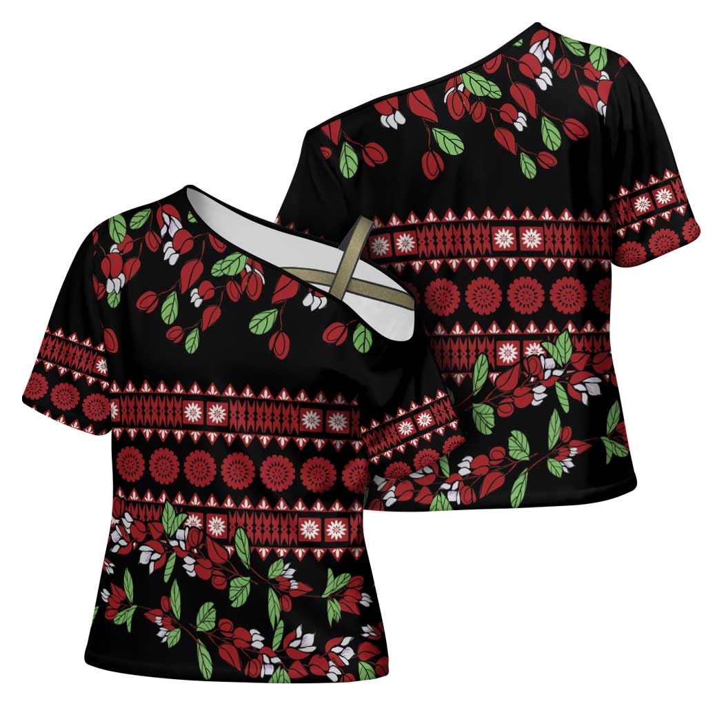 Fiji Masi Bula Tagimoucia Flowers Cross Shoulder Shirt - Polynesian Pride