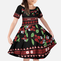 Fiji Masi Bula Tagimoucia Flowers Family Matching Off The Shoulder Long Sleeve Dress and Hawaiian Shirt LT9 Daughter's Dress Red - Polynesian Pride