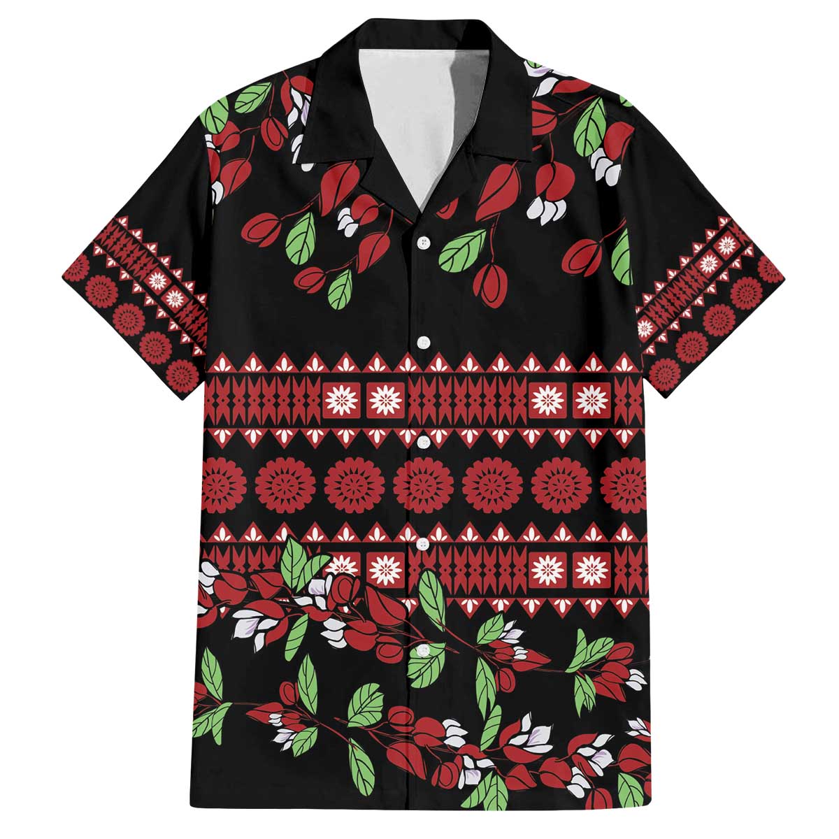 Fiji Masi Bula Tagimoucia Flowers Family Matching Off The Shoulder Long Sleeve Dress and Hawaiian Shirt LT9 Dad's Shirt - Short Sleeve Red - Polynesian Pride