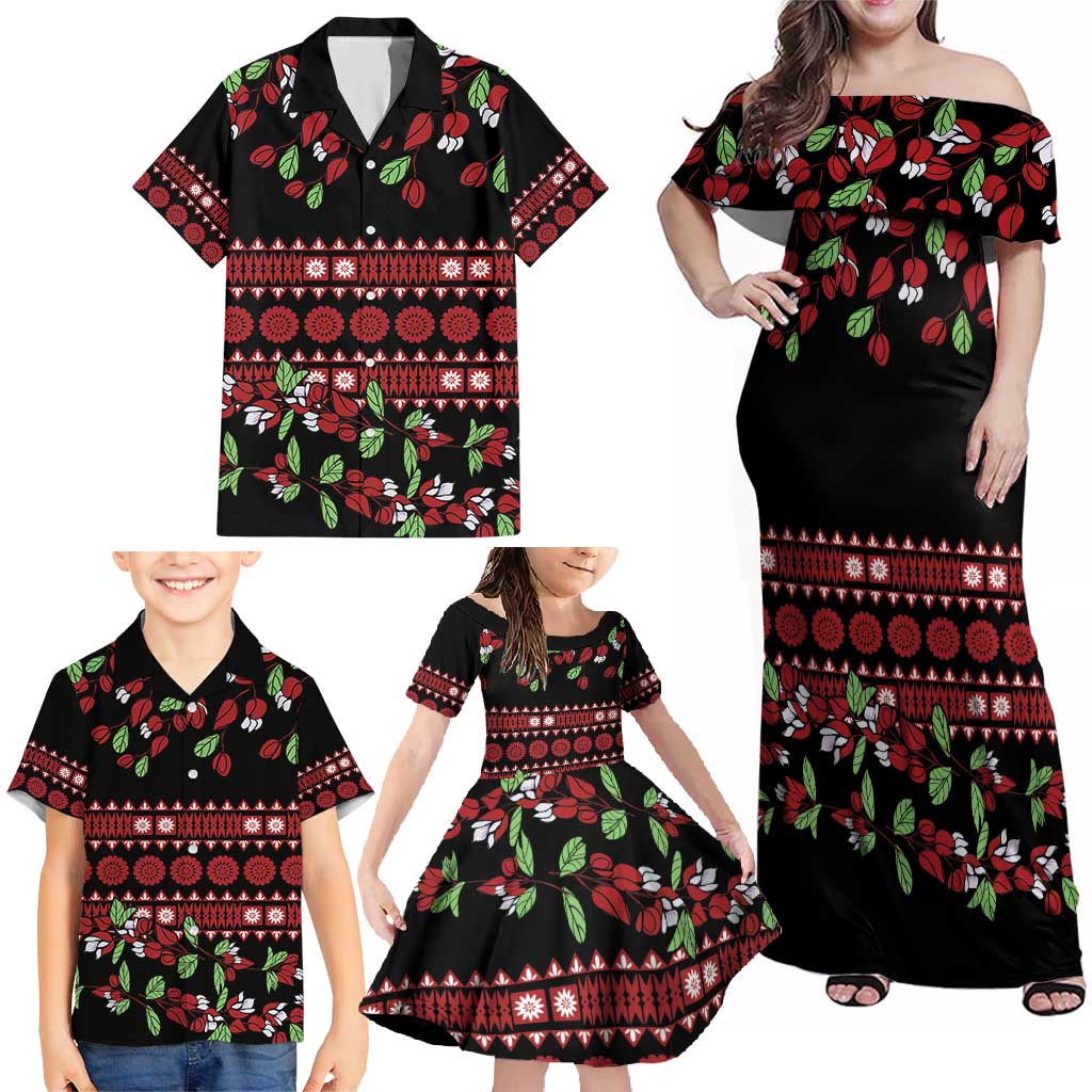 Fiji Masi Bula Tagimoucia Flowers Family Matching Off Shoulder Maxi Dress and Hawaiian Shirt LT9 - Polynesian Pride
