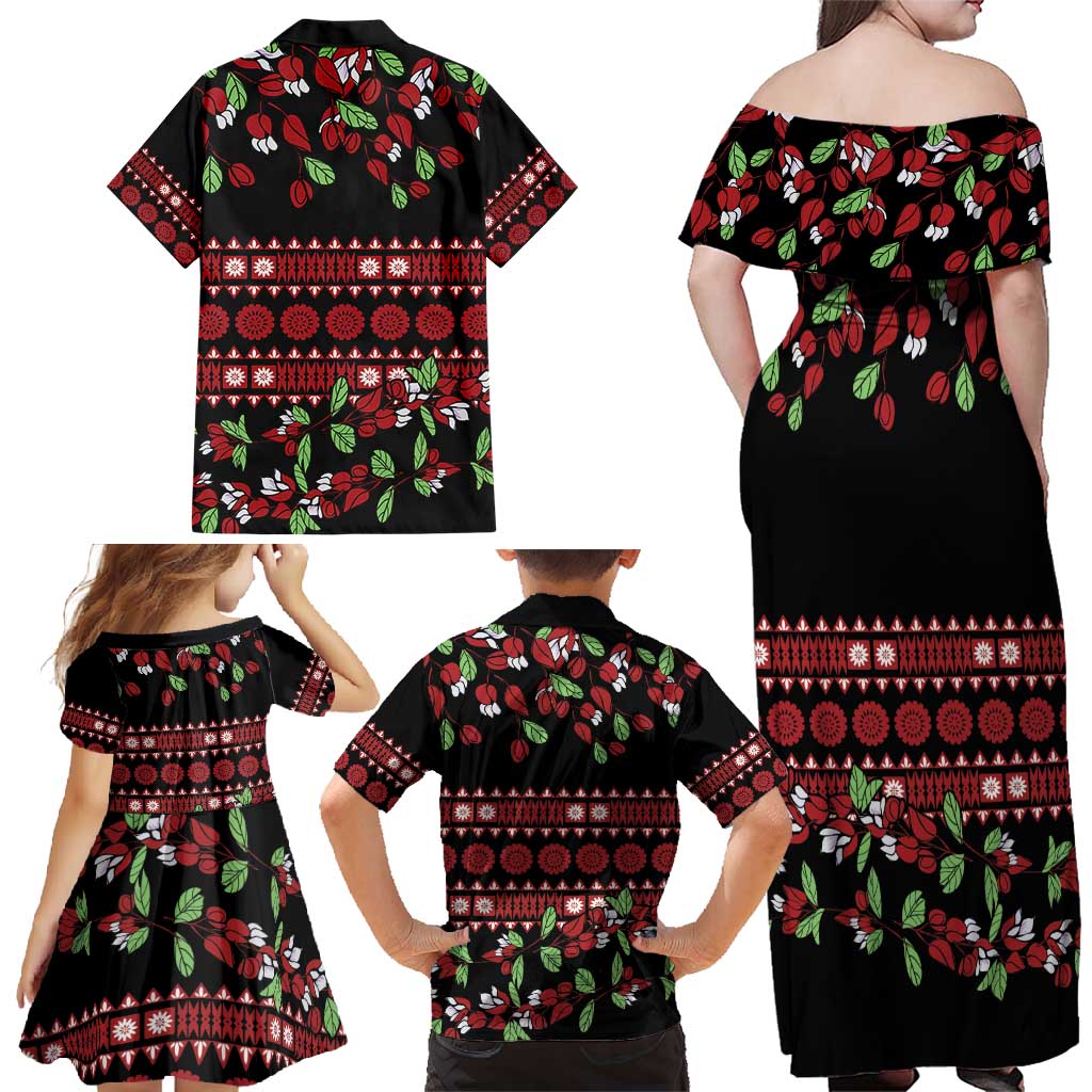 Fiji Masi Bula Tagimoucia Flowers Family Matching Off Shoulder Maxi Dress and Hawaiian Shirt LT9 - Polynesian Pride